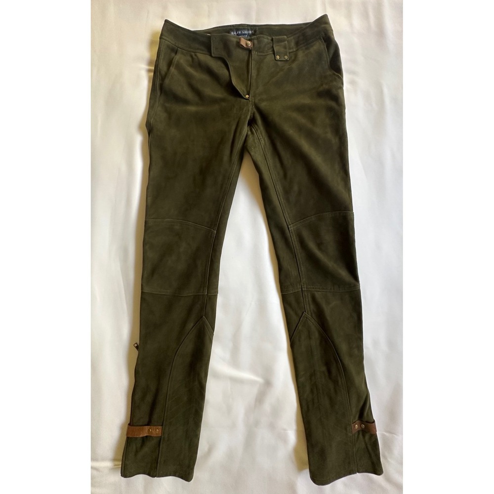 VTG Ralph Lauren Olive Green Suede Leather Moto Equestrian Pants Womens 6 READ